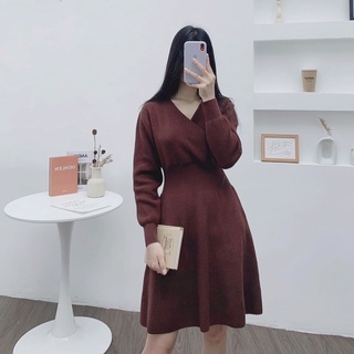 Váy len nâu thiết kế dáng xoè