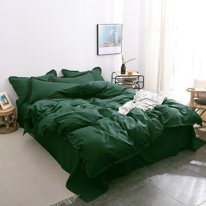 Bộ Chăn Ga Gối Cotton TICI LIDACO Bèo trơn - Xanh Rêu