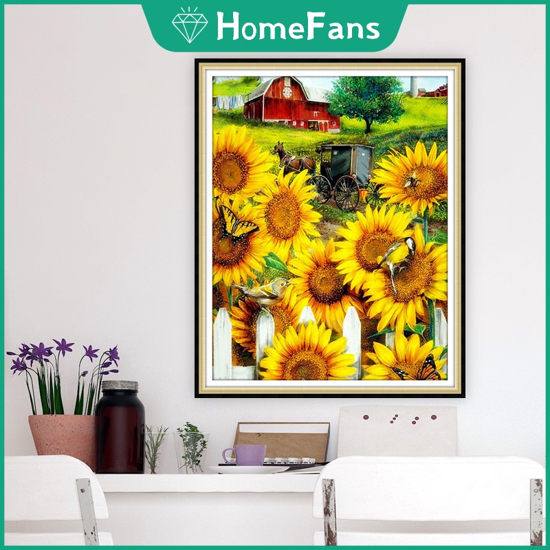 Bộ Tranh Đính Đá 5D DIY Hình Hoa Hướng Dương Kích Thước 30x40cm / 40x50cm / 50x60cm