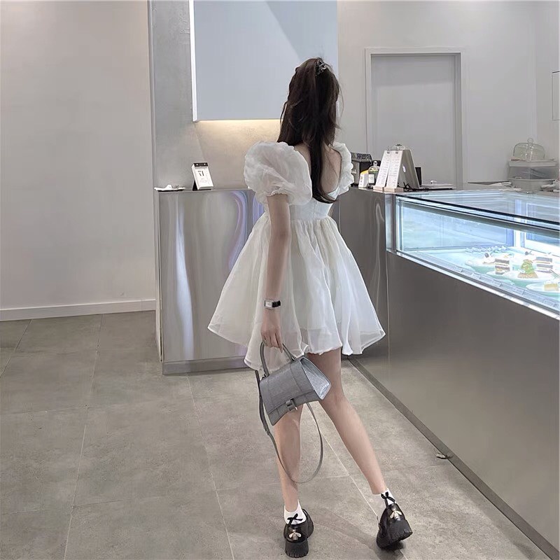 Đầm nữ cổ vuông tay phồng dự tiệc, Váy trắng nữ thiết kế vải voan siêu xinh dáng xoè mềm mịn kiểu dáng công chúa | BigBuy360 - bigbuy360.vn