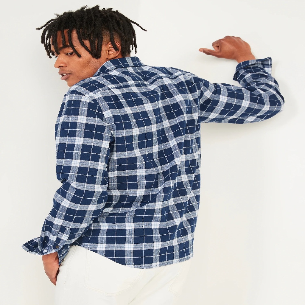 Áo Sơ Mi Nam Tay Dài Linen Cotton Màu Xanh Sọc Caro FO76SHOP Kho Hàng Xuất Dư