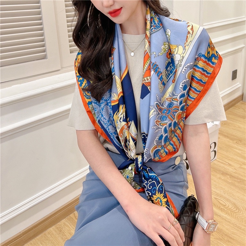 Khăn turban lụa vuông choàng cổ thanh lịch size 108x108cm nhiều mẫu