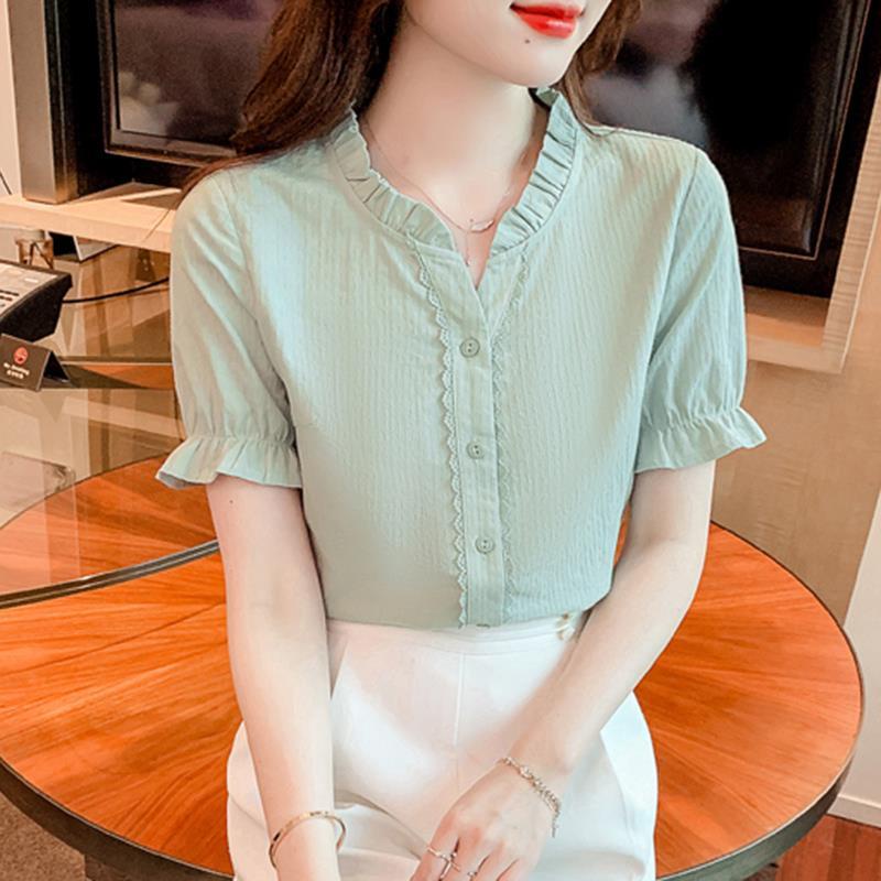 Áo Sơ Mi Chiffon Tay Ngắn Cổ Chữ V Thời Trang Mùa Hè Dành Cho Nữ