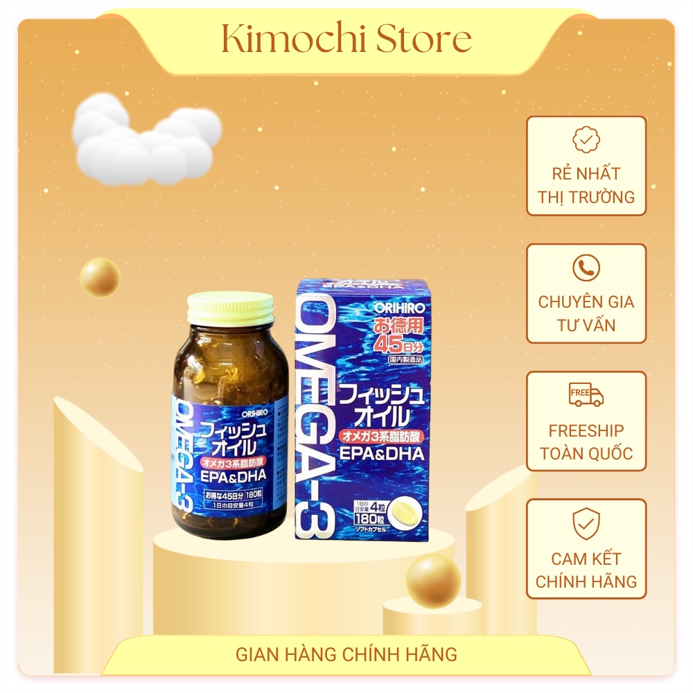 Viên uống dầu cá Omega 3 bổ mắt, bổ não Orihiro Nhật Bản 180 viên Kimochi Store