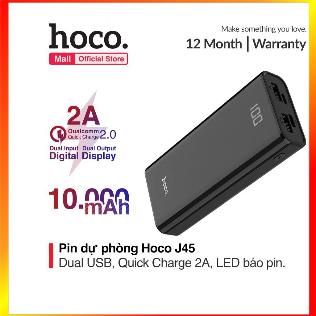 Pin sạc dự phòng hoco J45 dung lượng 10.000mah hỗ trợ 2 cổng sạc có đèn LED báo sạc thông minh - MrPhukien