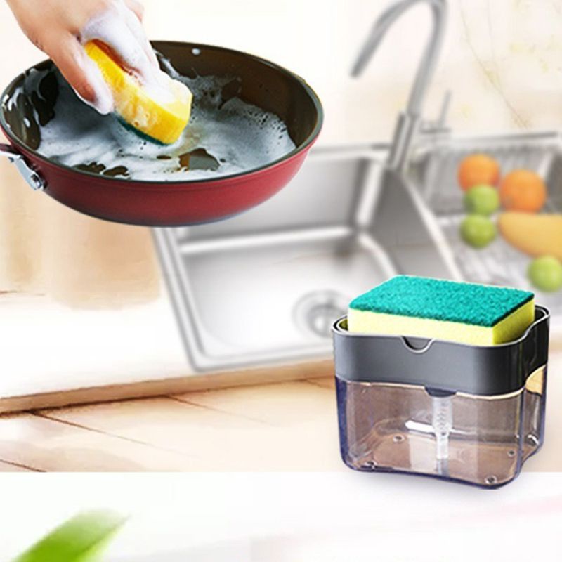 Bình Đựng Xà Phòng Kèm Giá Đỡ Bọt Biển Rửa Chén Tiện Dụng Cho Nhà Bếp