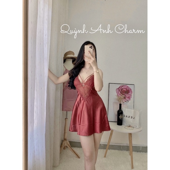 Váy ngủ hai dây lụa satin sexy cao cấp Đầm mặc nhà gợi cảm quyến rũ SP072