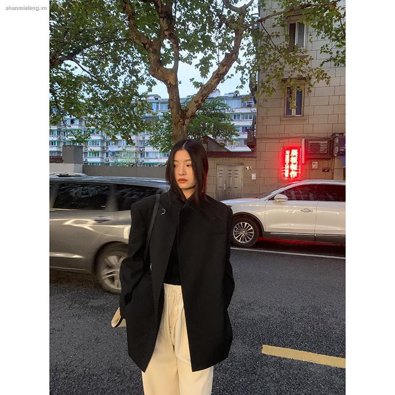Áo khoác blazer màu trơn thiết kế dáng rộng phong cách retro thời trang mùa đông mới 2021