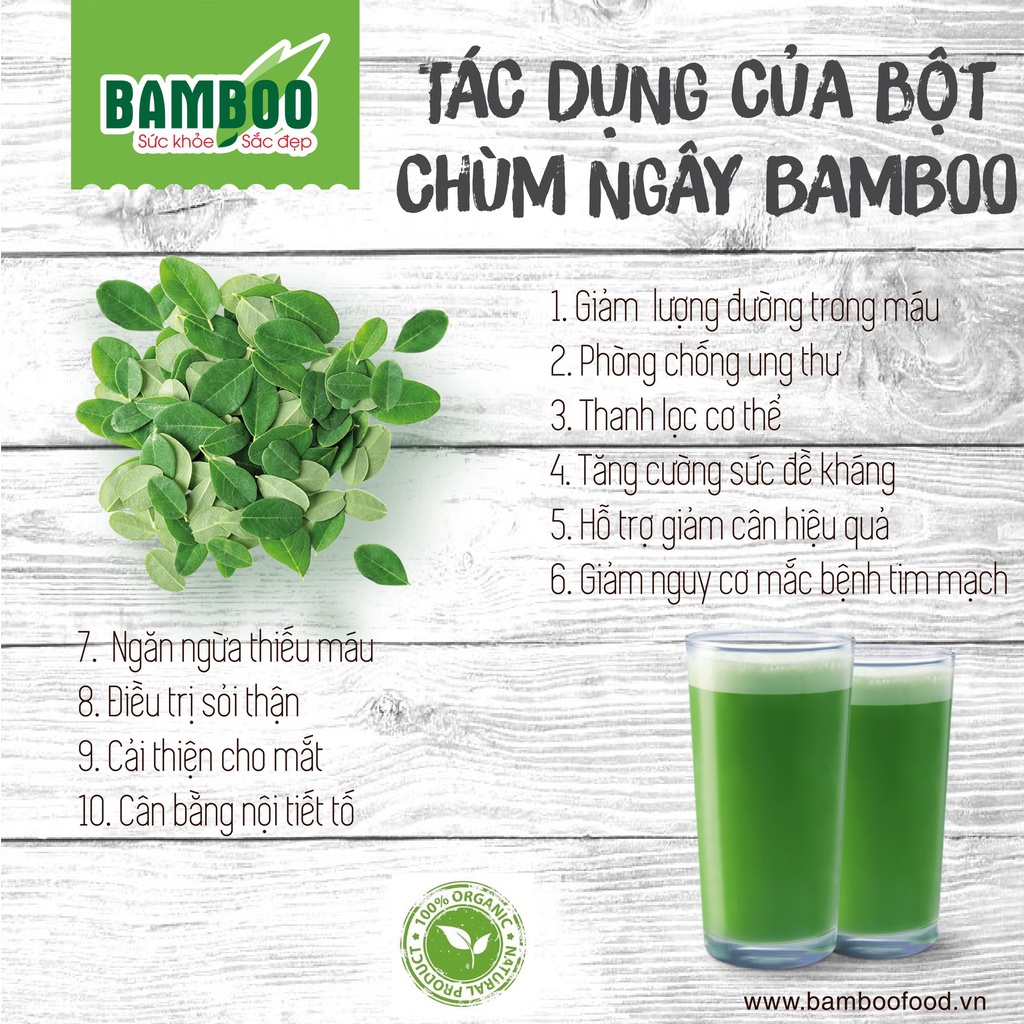 Combo Bột cần tây và Bột chùm ngây Bamboo nguyên chất, siêu mịn (hộp 60g/ 20 gói x 2)