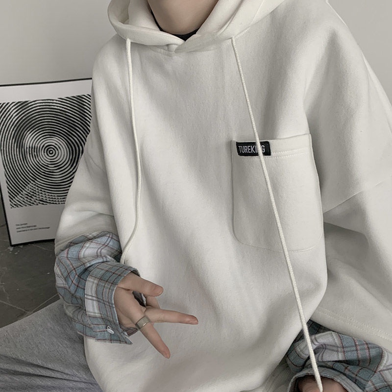 Áo Hoodie Giả Hai Lớp Họa Tiết Sọc Caro Phong Cách Nhật Bản Thời Trang Cho Nam