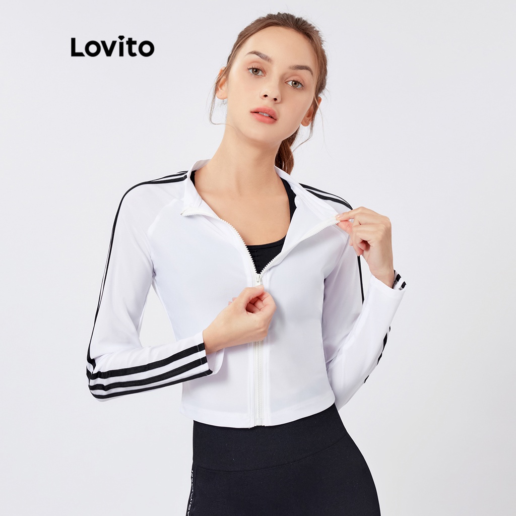 Áo khoác thể thao Lovito phối màu tương phản họa tiết quả dây phối nơ dễ thumbnail