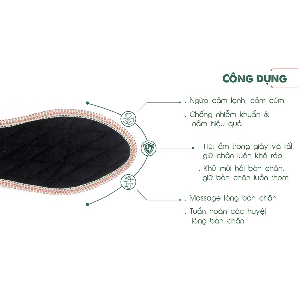 Lót giày Hương Quế CI-07 làm từ vải nhung cao cấp, vải cotton, bột quế giúp êm chân, ấm chân