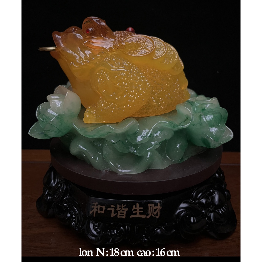 Cóc ( Thiềm Thừ ) Ngậm Đồng Tiền #27 Ngồi Trên Hoa Mẫu Đơn Đế gỗ  - Phật Giáo Tuệ Quang