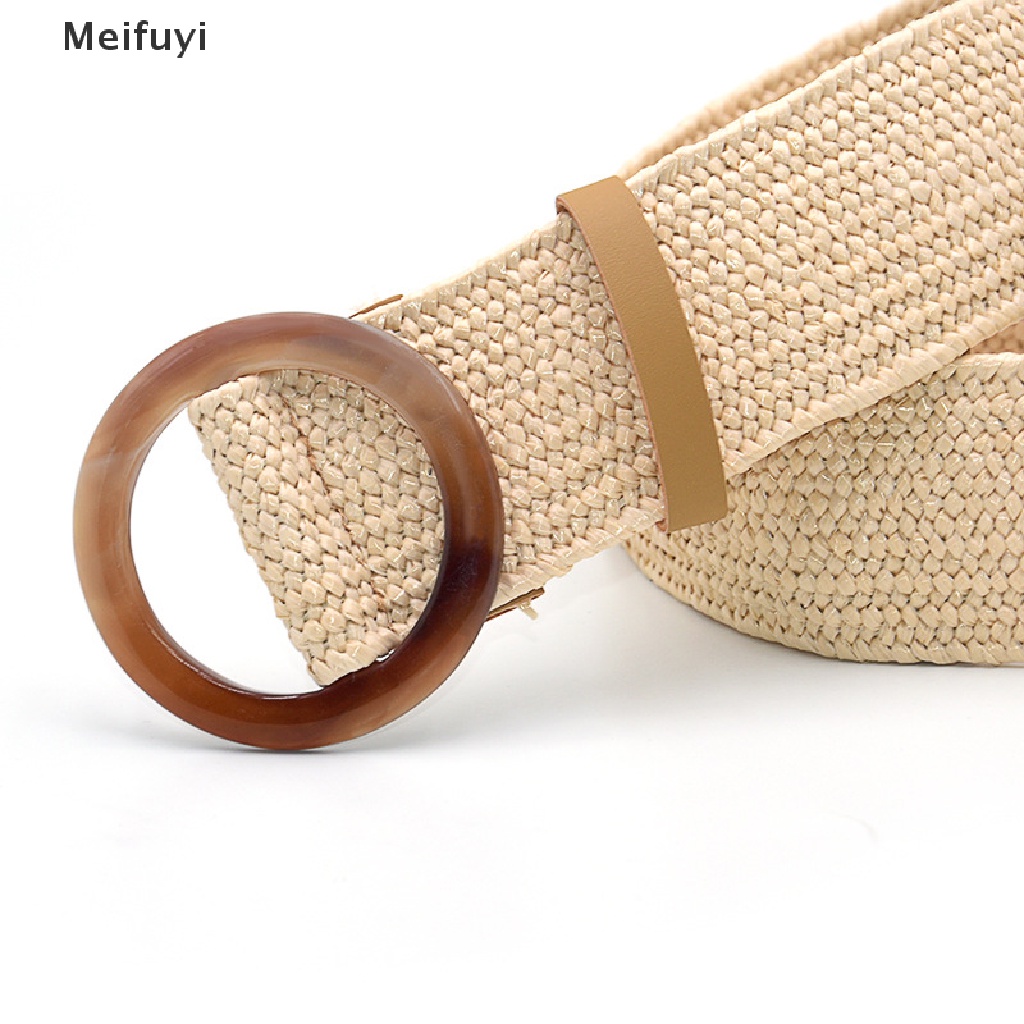 Đai thắt lưng đan cói bản rộng khóa gỗ tròn phong cách boho cổ điển VN439