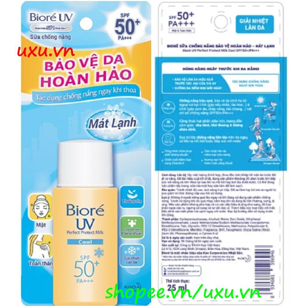 Sữa Chống Nắng Mát Lạnh 25ml Biore Cool SPF50+/PA+++ Bảo Vệ Da Hoàn Hảo, Với uxu.vn Tất Cả Là Chính Hãng.