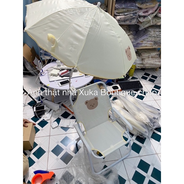 Ghế Xếp Đi Biển Kèm Ô Chống Nắng Họa Tiết Hoạt Hình Gấu Thỏ Style Hàn Quốc Cho Bé Yêu