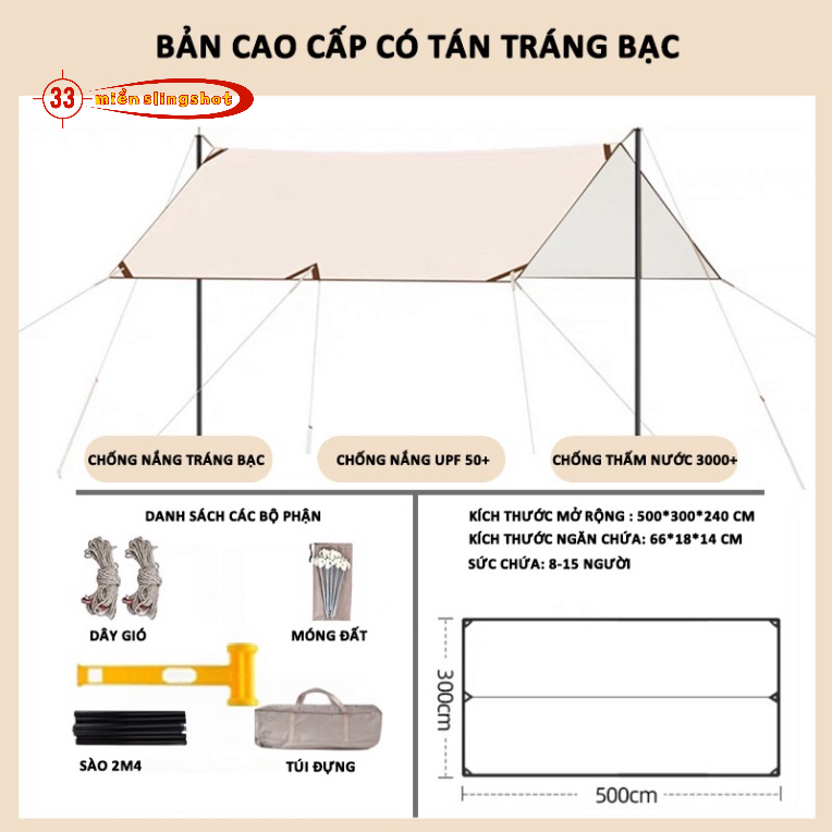 Tấm tăng lều tank bạt che nắng chống mưa, bạt lót cắm trại du lịch dã ngoại dày rộng, màu săc mát mẻ - DCP20
