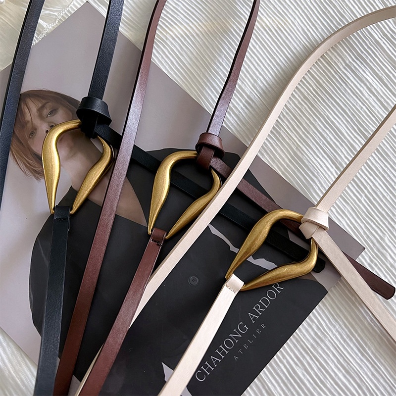 Thắt Lưng Da PU Mỏng Khóa Kim Loại Thời Trang Cho Nữ