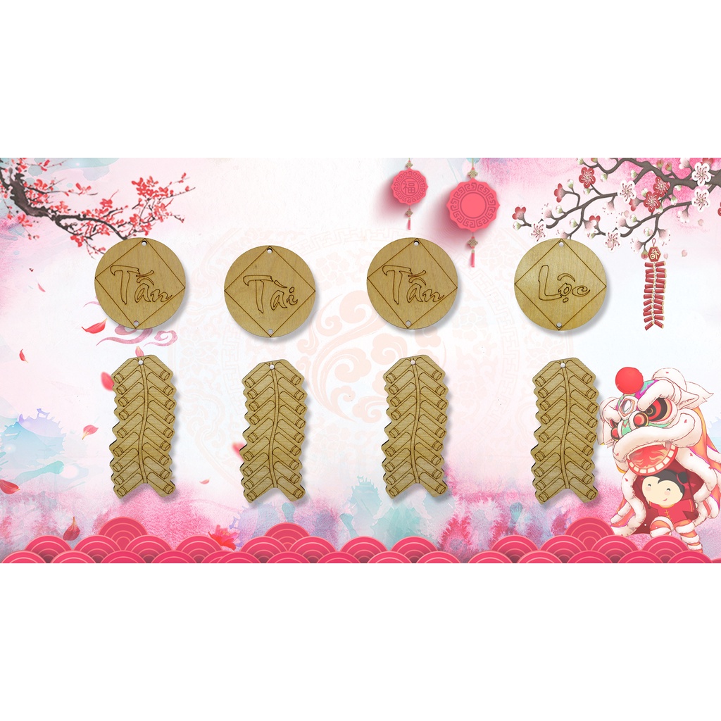 Set tô màu gỗ trang trí tết 2022 - Set trang trí tết bằng gỗ - Decor - Tô màu sáng tạo Trang trí tết