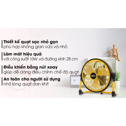 Quạt sạc AC ARF01D113 công suất 10W, cánh 10 inch, pin Lithium-ion 7500mAh, chống nước IPX4
