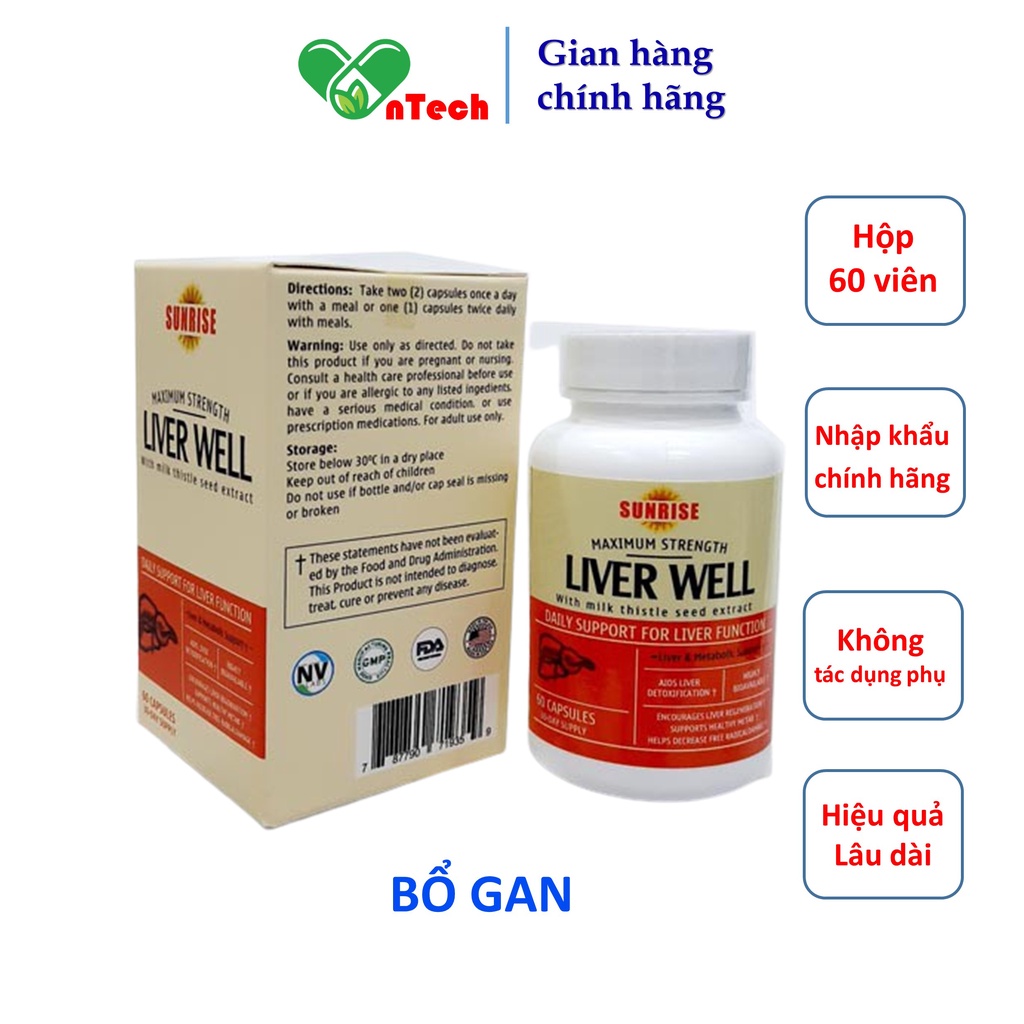 Bổ gan Snrise Toward Health LIVER WELL giúp hạ men gan bảo vệ tế bào gan tăng cường chức năng gan hộp 60 viên