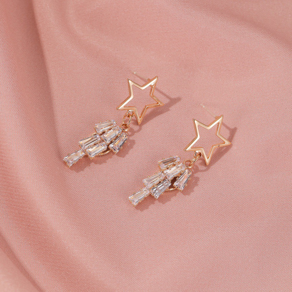 Bông Tai Dáng Dài Đính Đá Zircon Phong Cách Hàn Quốc Xinh Xắn