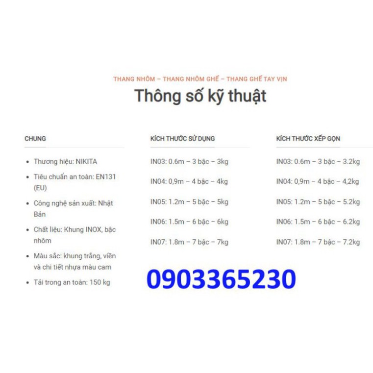 THANG INOX TAY VỊN ✅NIKITA ✅ 3 4 5 6 7 BẬC 60cm-1,8m NIKITA
