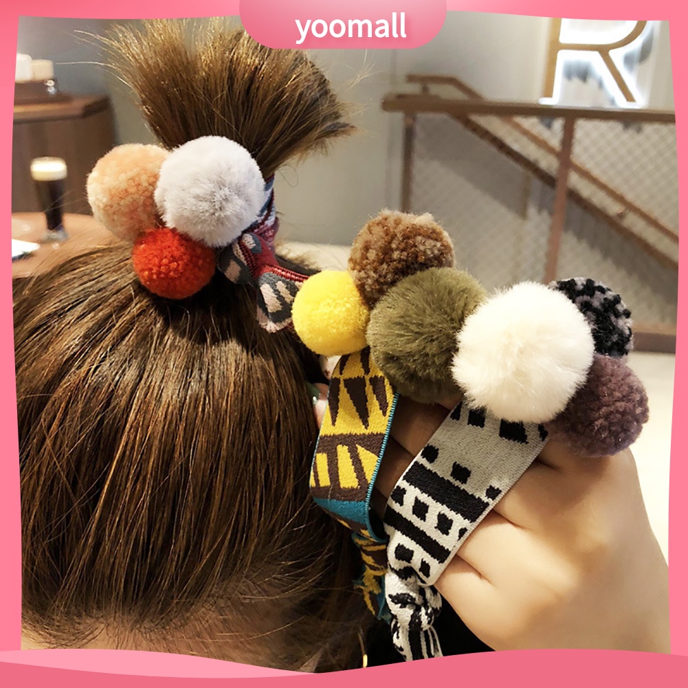 Dây thun cột tóc đính bóng lông co giãn cho nữ