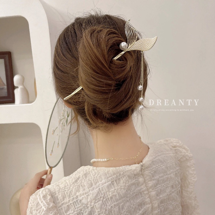 Kẹp Tóc Đuôi Cá Đính Ngọc Trai Pha Lê Phong Cách Pháp Cổ Điển Thời Trang Cho Nữ