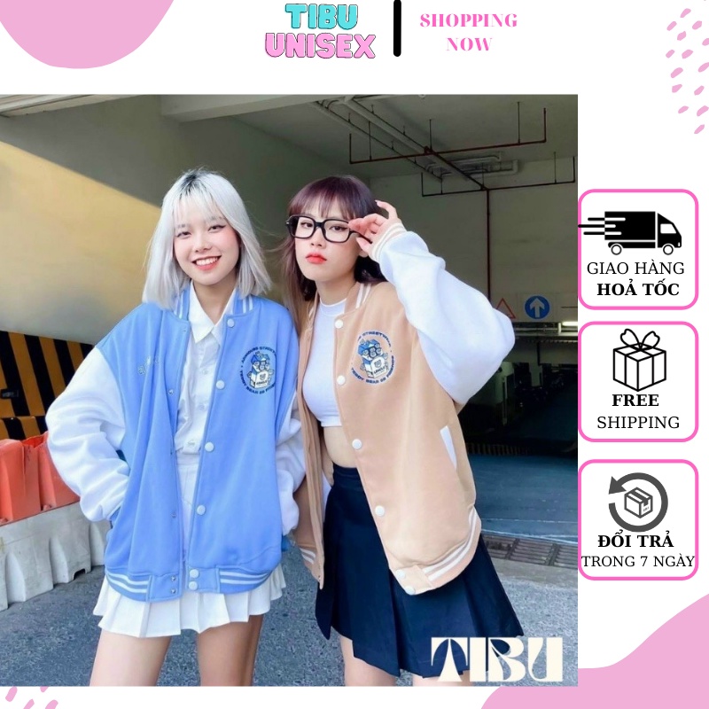 Áo khoác bomber cardigan nam nữ unisex phối tay TIBU thu đông 2 màu mềm mại cá tính