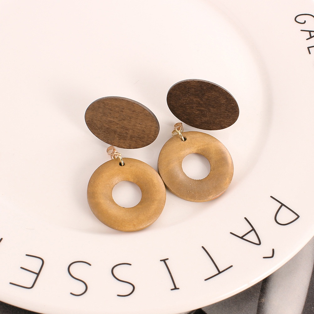 Khuyên tai tròn bằng gỗ tự nhiên cổ điển đơn giản thời trang