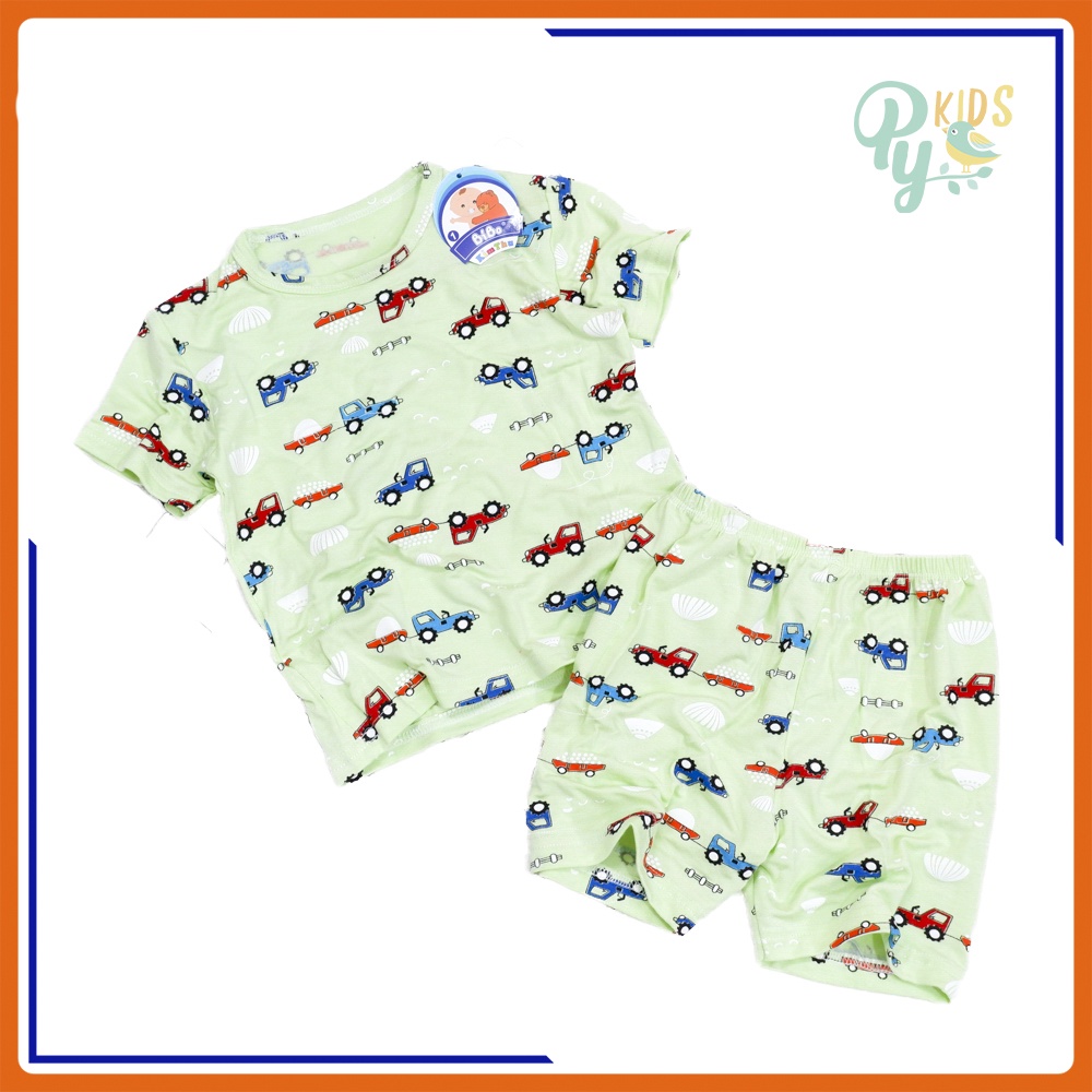 Đồ bộ tay ngắn hình thú thun cotton lụa bé trai 6-18kg Bibo