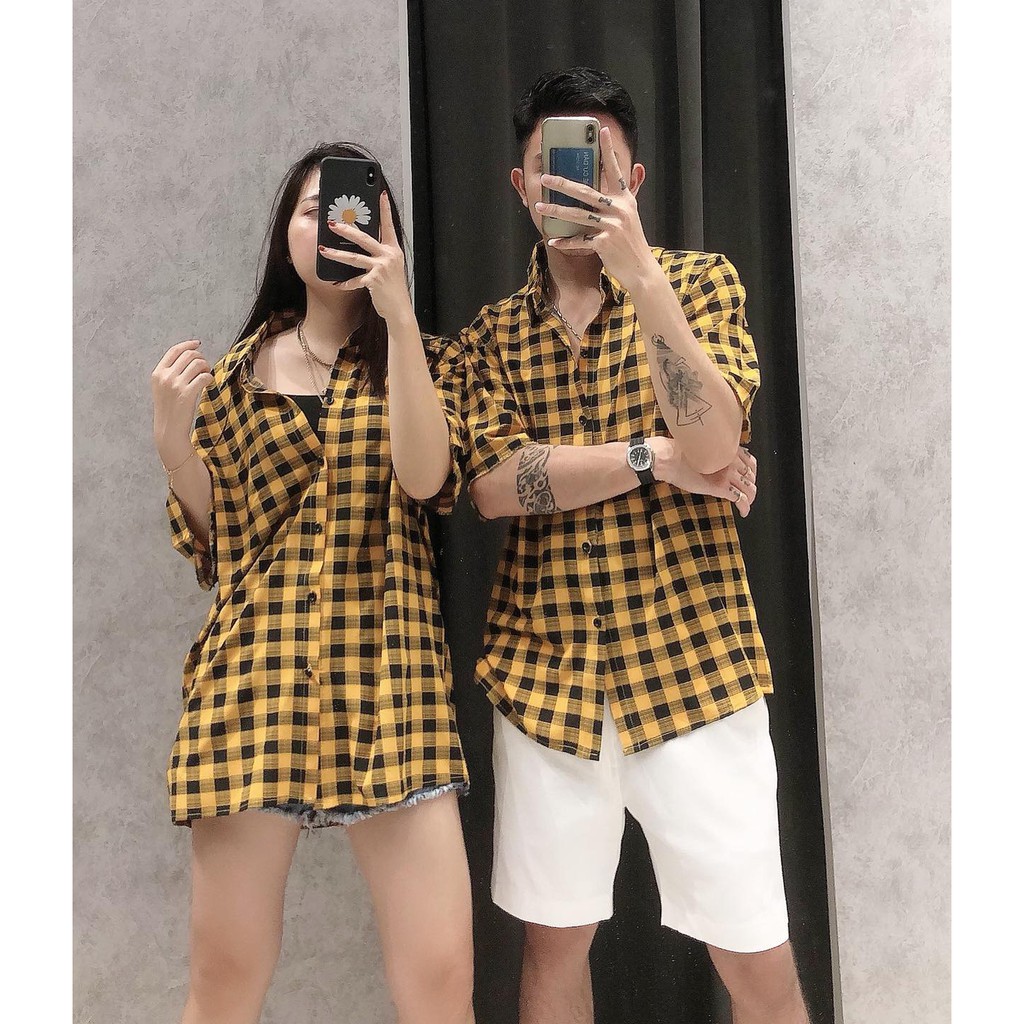 sơ mi kẻ caro cộc tay, nam , nữ, from rộng unisex | BigBuy360 - bigbuy360.vn