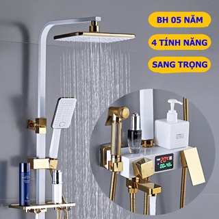 Ộ Sen cây tắm đứng nóng lạnh, Bộ sen vòi tắm đứng Bằng Đồng Hiển Thị Số Sơn tĩnh điện - HCN Màu Trắng