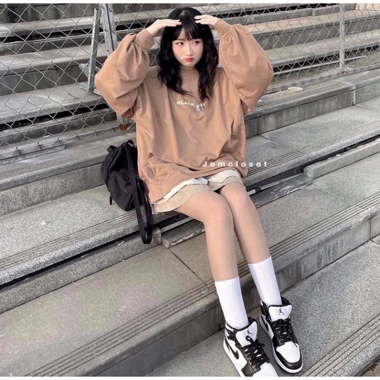 Áo sweater nam nữ, Áo nỉ nam nữ, Áo nỉ sweater trần bông màu nâu tay bồng trẻ trung kèm ảnh thật S32