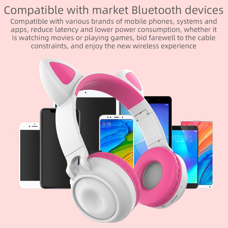 Tai Nghe Bluetooth Kiểu Tai Mèo Phát Sáng