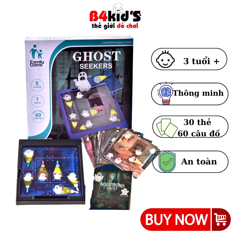 Đồ chơi board game xếp hình đèn pin bắt ma ghost catchers 30 thẻ 60 câu đố thông minh sáng tạo cho bé B4KIDS - B1