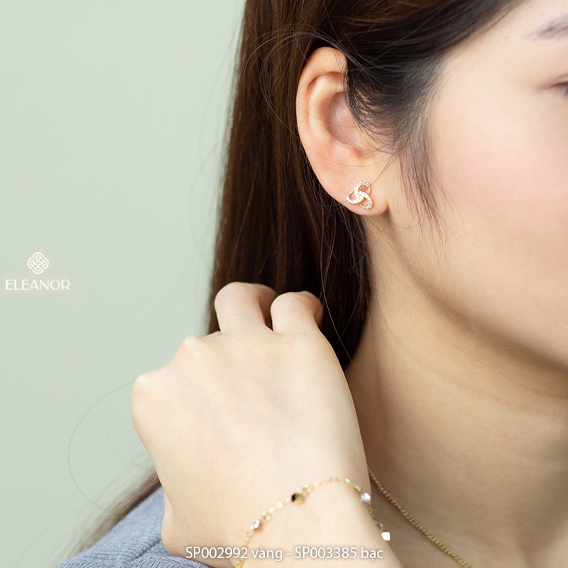 Bông tai nữ chuôi bạc 925 Eleanor Accessories đính đá xoắn ba cánh nhỏ xinh phụ kiện trang sức 2992
