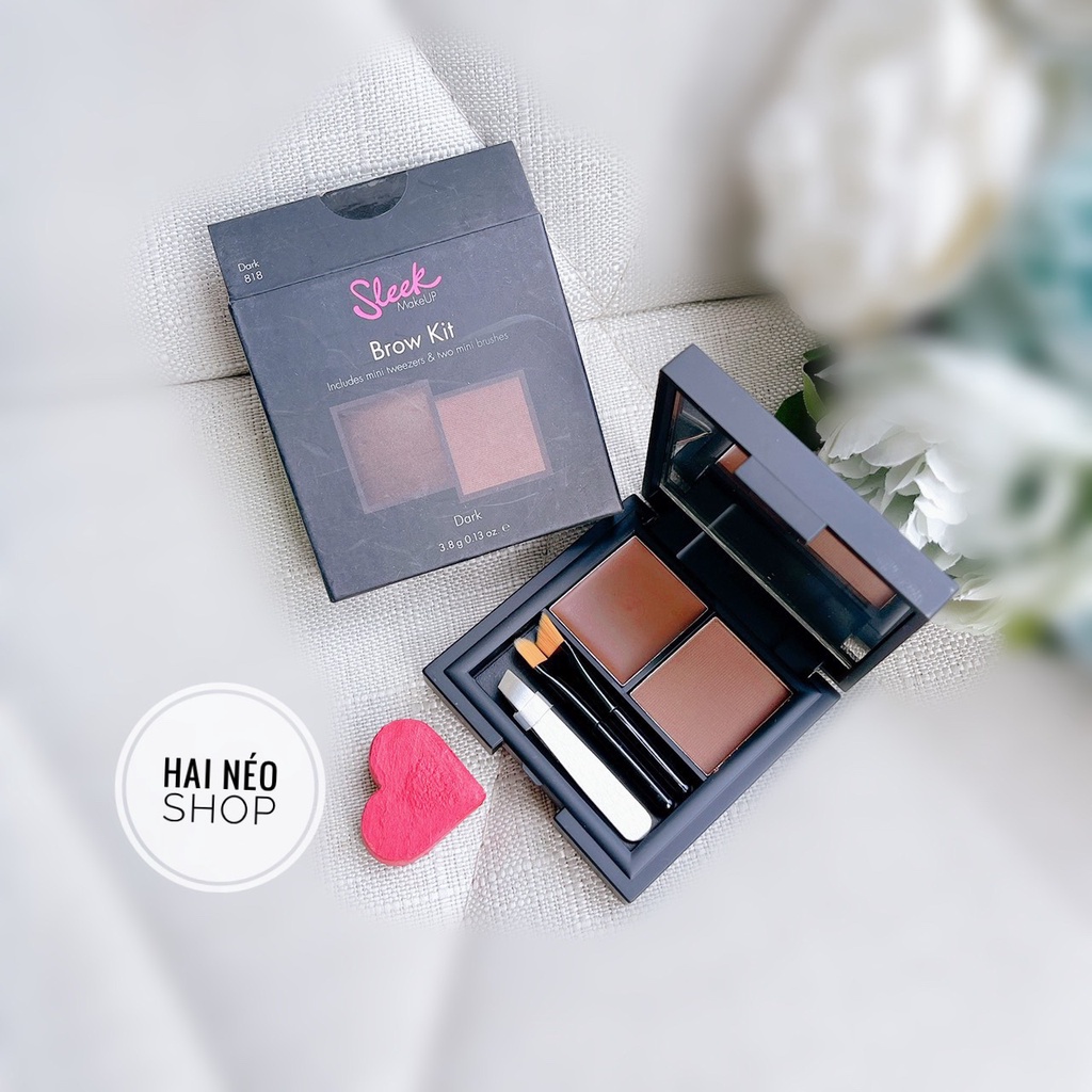 Sáp định hình và bột tán mày makeup chuyên nghiệp studio Sleek Brow Kit màu #Dark nâu đen (Anh)
