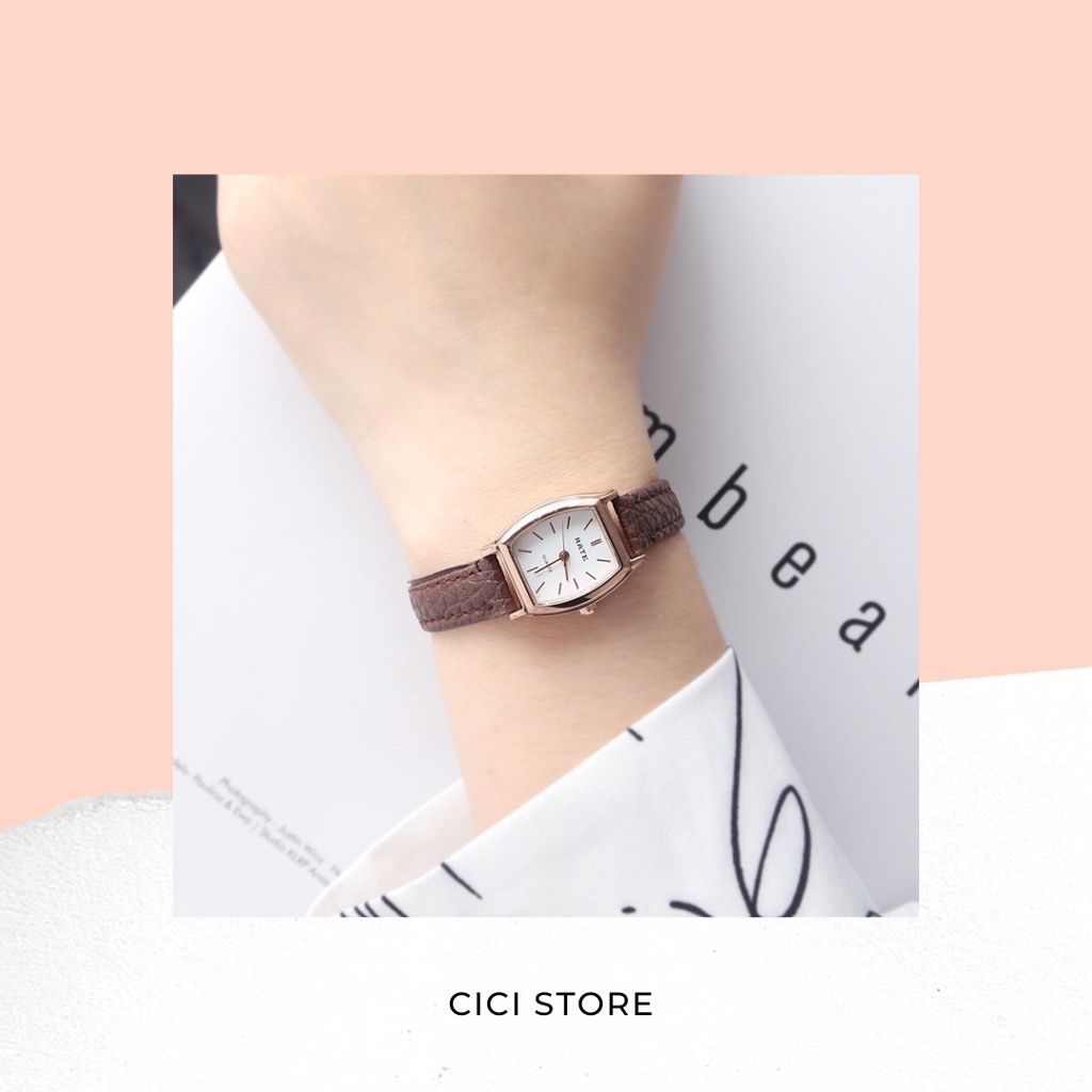 Đồng hồ thời trang nữ RATE mặt ovan cực đẹp, dây da mềm đeo êm tay