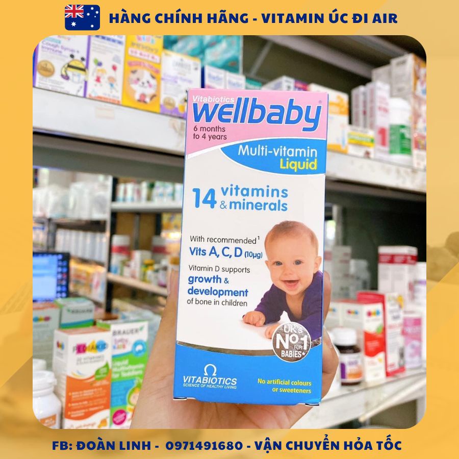 Vitamin tổng hợp wellbaby cho bé 150ml, Hàng chuẩn đi air, Uk, Date xa