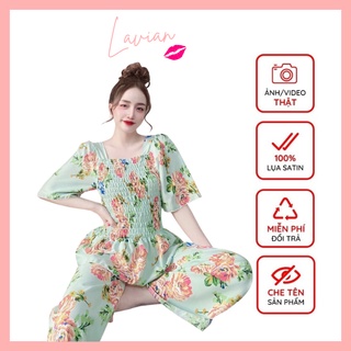 Đồ bộ nữ quần dài dễ thương mặc nhà lụa satin cao cấp mềm mịn thoáng mát LA31 - Lavian