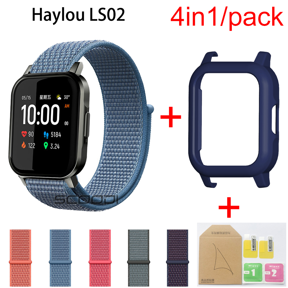 4in1 cho Xiaomi Haylou LS02 Dây đeo cổ tay Vòng Nylon Đồng hồ thông minh Vòng đeo tay Haylou LS02 Vỏ