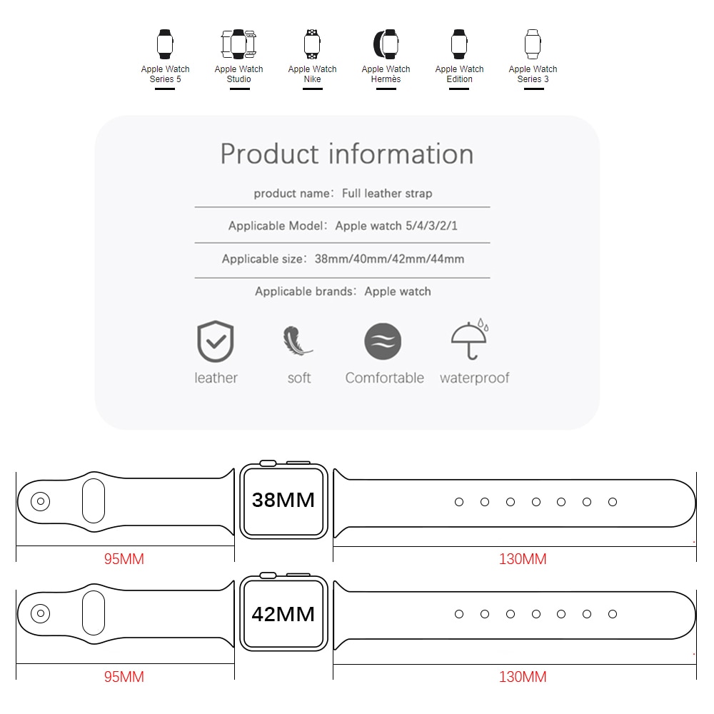 Dây đeo đồng hồ thông minh bằng da thích hợp cho Apple Watch 5 4 3 2 1 Iwatch 38/ 40/ 44/ 42mm