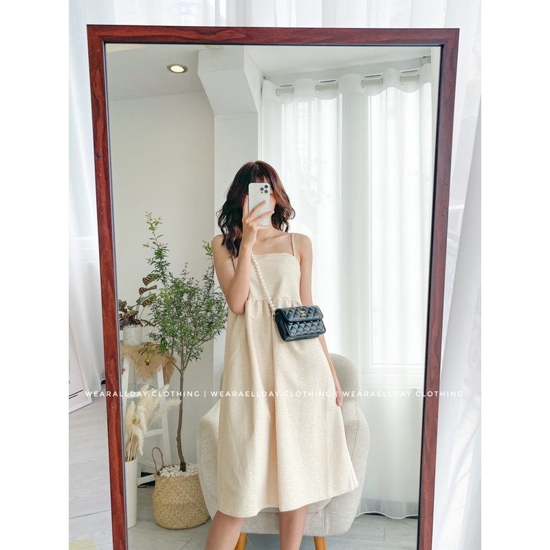 Váy Hai Dây Váy Gấm 2 Dây Dập Nhăn Phồng Cao Cấp | BigBuy360 - bigbuy360.vn