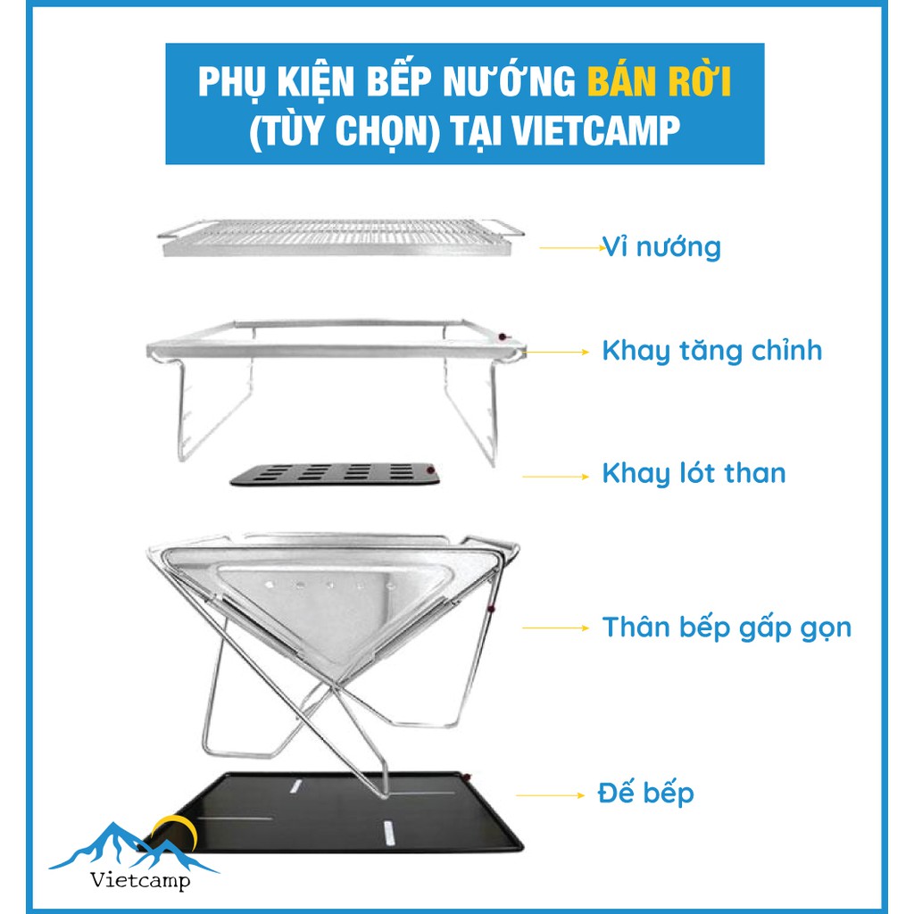 Vỉ nướng thay thế inox 304 chống gỉ, dành cho bếp nướng BBQ dã ngoại size M