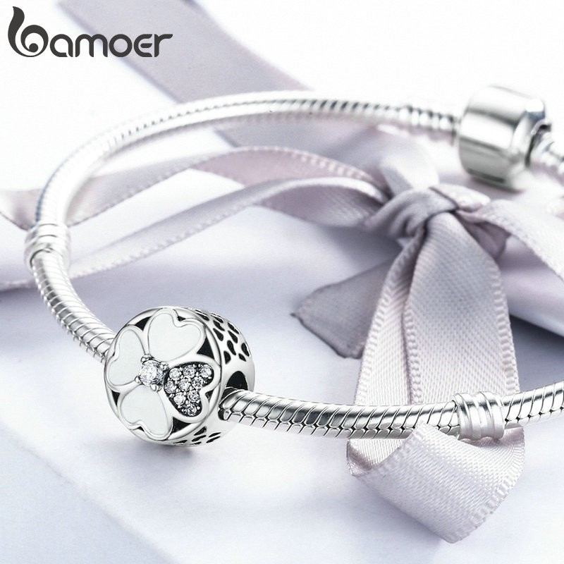 Hạt phụ kiện Bamoer kiểu cỏ bốn lá tinh tế để làm đồ trang sức thủ công