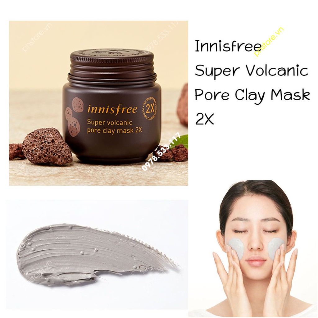 Mặt Nạ Đất Sét Tro Núi Lửa Làm giảm Mụn Đầu Đen Innisfree Super Volcanic Pore Clay Mask 2X 100ml