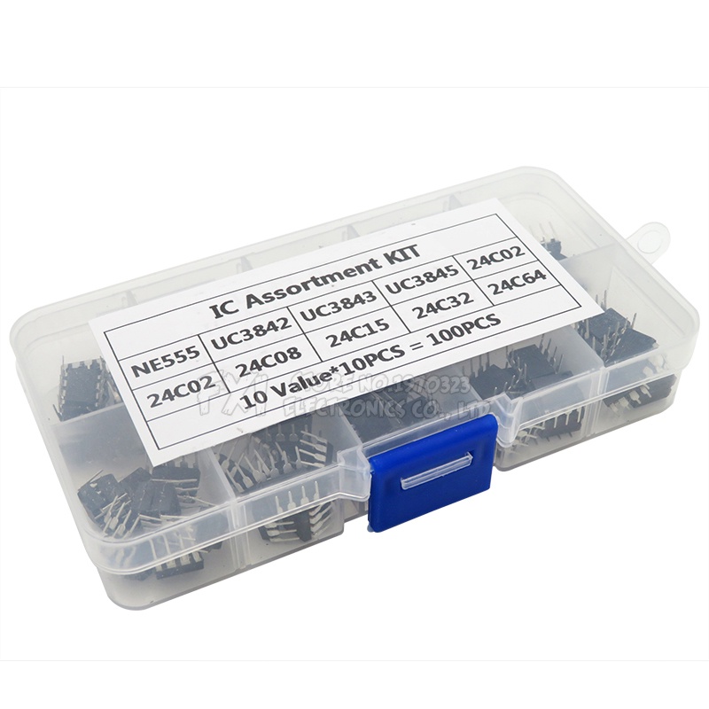 Set 100 Linh Kiện Điện Tử NE555 UC3842 UC3843 UC3845 24C02 24C04 24C08 24C16 24C32 24C64 DIP Mỗi 10 Cái igmopnrq