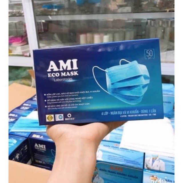 Khẩu Trang Y Tế 4 Lớp Kháng Khuẩn Ami Chính Hãng ( 50 chiếc 1 Hộp) màu Xám | BigBuy360 - bigbuy360.vn